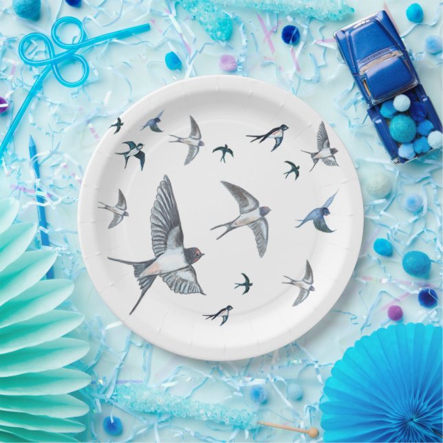 Flock of Fly Swallow Birds Illustration Pappteller (Party)