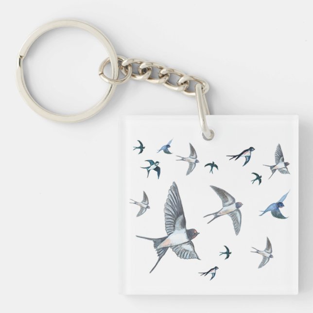 Flock of Fly Swallow Birds Illustration Schlüsselanhänger (Vorderseite)