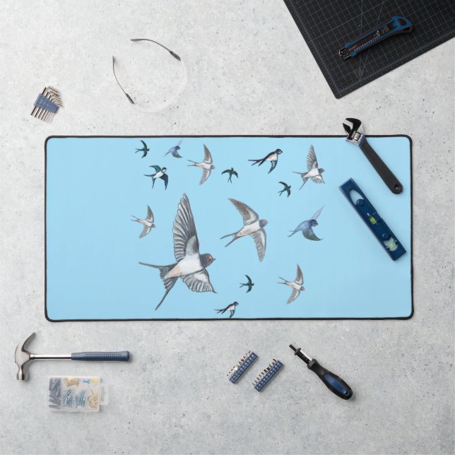 Flock of Fly Swallow Birds Illustration Schreibtischunterlage (Arbeitsplatz)