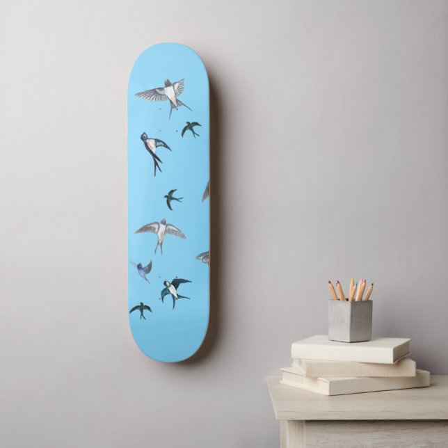 Flock of Fly Swallow Birds Illustration Skateboard (Wandkunst)