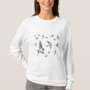 Flock of Fly Swallow Birds Illustration T-Shirt