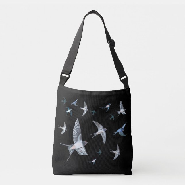 Flock of Fly Swallow Birds Illustration Tragetaschen Mit Langen Trägern (Vorderseite)