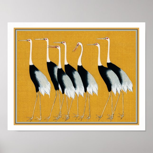 Flock of Japanese Red Crown Crane von Ogata Korin Poster (Vorne)