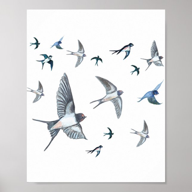  Flock of swallow birds flying Poster (Vorne)