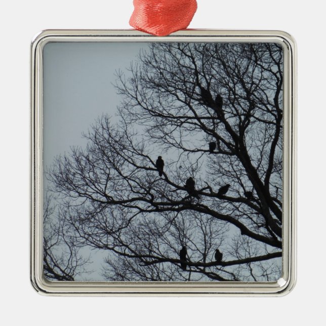 Flock of Vultures in a winter tree Silbernes Ornament (Vorne)