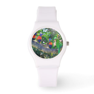 Flock von Regenbogenlängen auf einem Zweig eines B Armbanduhr