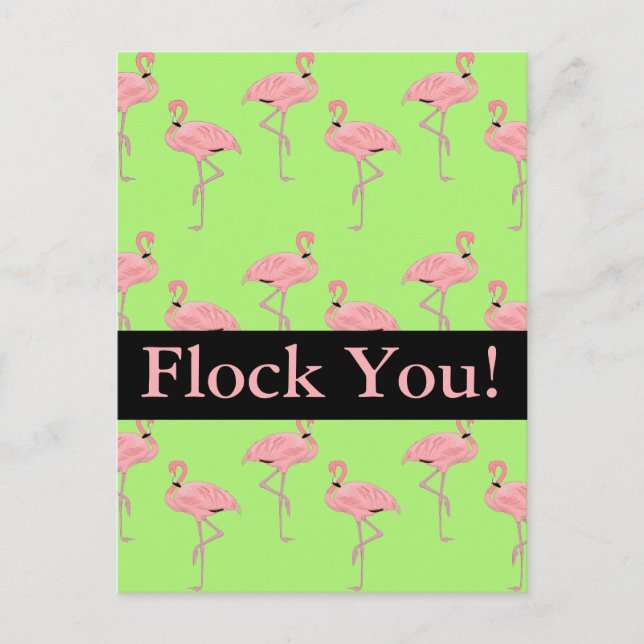 Flock You Pink Flamingo Flocking Party Einladungspostkarte (Vorderseite)