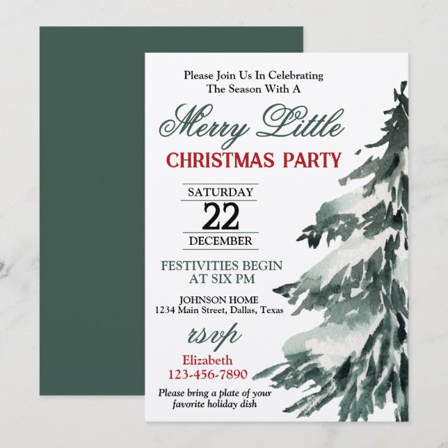Flocking Christmas Tree Party Einladung (Vorne/Hinten)