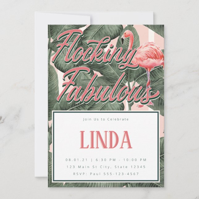 Flocking Fabulous Invitation - thème Flamant rose (Devant)