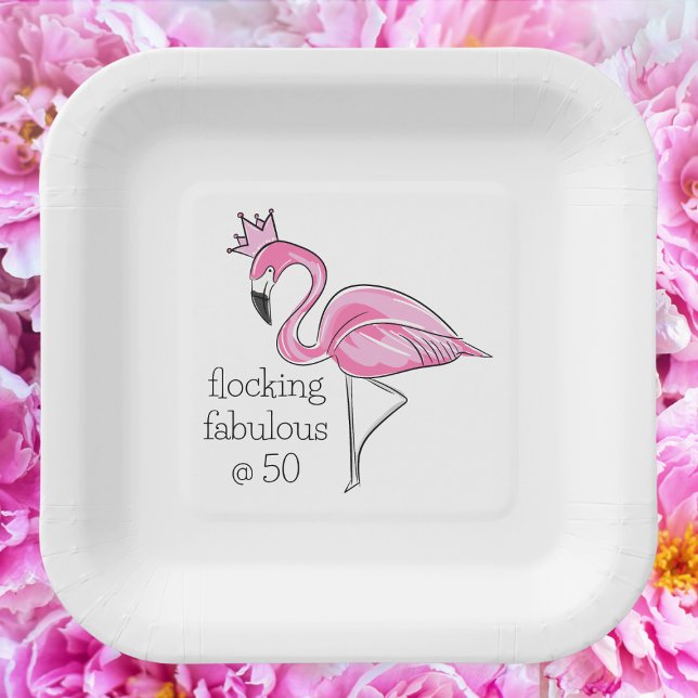 Flocking Fabulous mit Fünfzig gekrönter rosa Flami Pappteller (Von Creator hochgeladen)