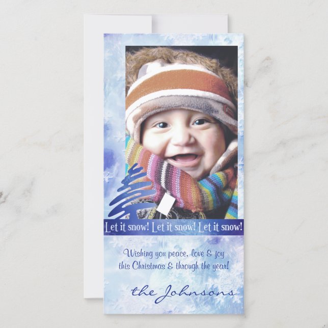 Flocon de neige bleu et blanc "Let it Snow!" Carte (Devant)
