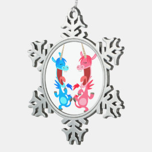 Flocon De Neige Caricature mignonne Danser Unicornes Ornement d'ea