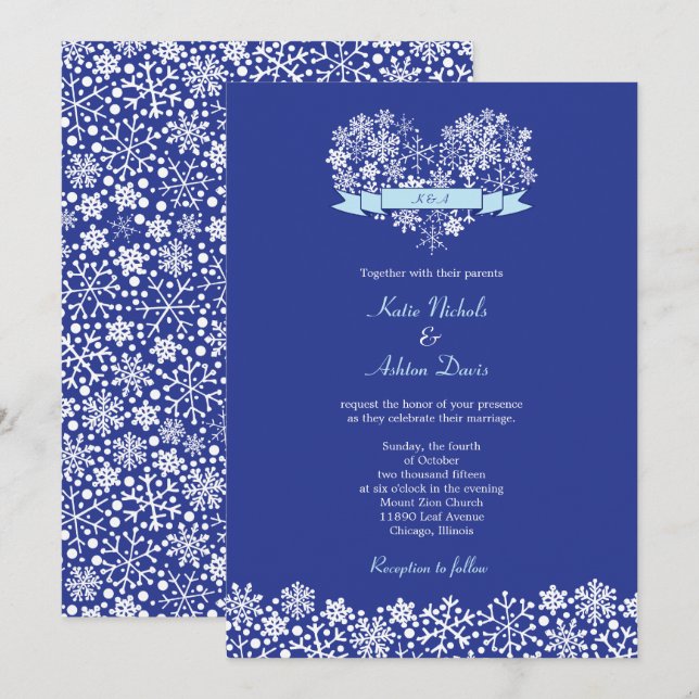 Flocon de neige Coeur d'hiver Mariage Invitation (Devant / Derrière)