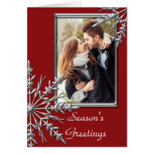 Flocon de neige en argent sur Bonnes Fêtes rouges