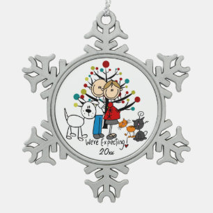 Flocon De Neige Expectant Couple 2 Chats Dog Snowflake Ornement