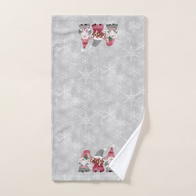 Flocon de neige gris rouge scandinave (Serviette à main)