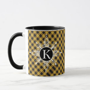 Flocon de neige monogramme sur mug à carreaux