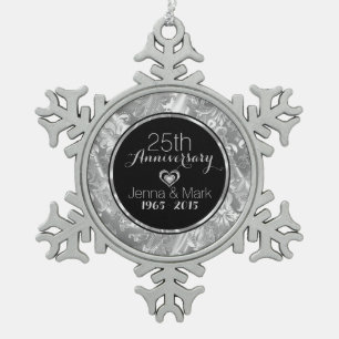 Flocon De Neige Ornement du 25e anniversaire du Mariage Black & Si