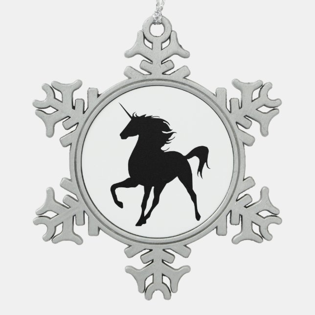 Flocon De Neige Ornement Silhouette Silhouette Unicorne Noire (Devant)