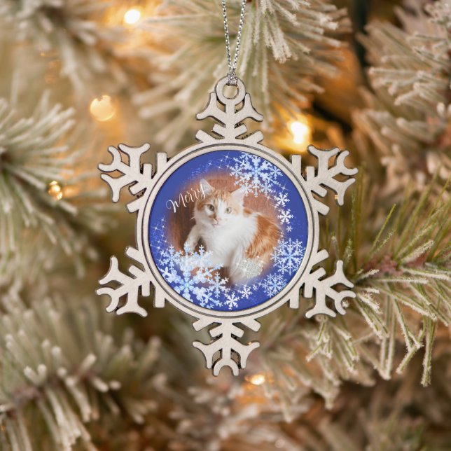 Flocon De Neige Pet Chat Noël Ornement bleu (Arbre)