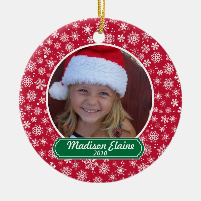 Flocon de neige rouge et vert ornement de Noël (Devant)