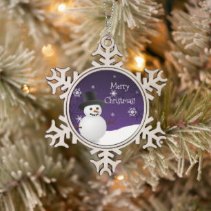 Flocon De Neige Snowman violet scène d'hiver Snowflake Ornement