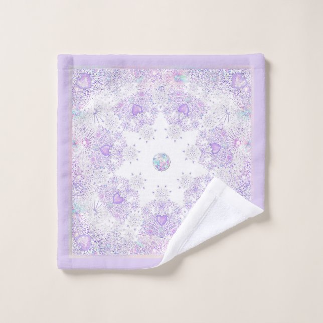 flocon de neige violet clair et coeur étincelant (Gant de toilette)