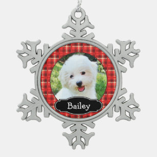 Flocon De Neige Votre Ornement Pet Red Plaid Personnalisé