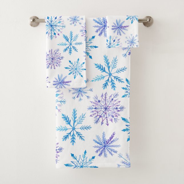 Flocons de neige à l'aquarelle bleu & violet (En situation)