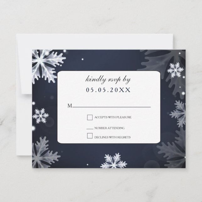Flocons de neige bleu marine mariage hiver rsvp (Devant)