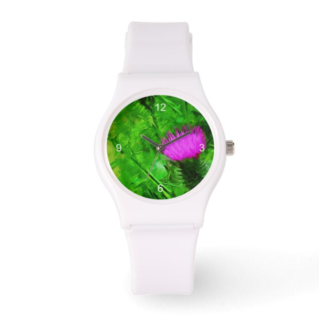 Flodmans Thistle Lila Wildblume Abstrakt Armbanduhr (Vorderseite)