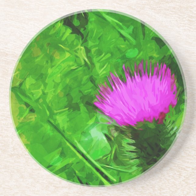 Flodmans Thistle Lila Wildblume Abstrakt Getränkeuntersetzer (Vorne)