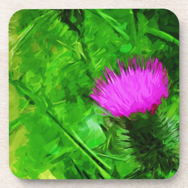 Flodmans Thistle Lila Wildblume Abstrakt Untersetzer (Vorderseite)
