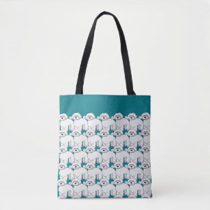 Floofy White Puppy Pattern auf Aquamarin Tasche