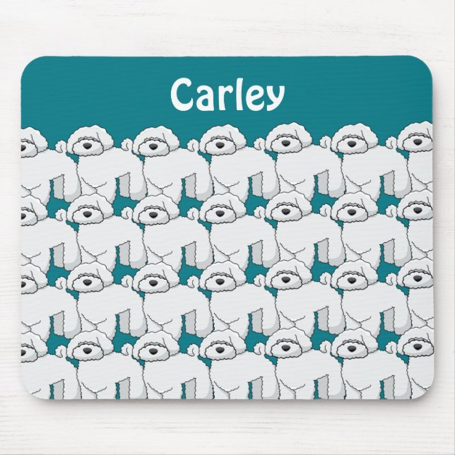 Floofy White Puppy Pattern Personalisiert Mousepad (Vorne)