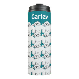 Floofy White Puppy Pattern Personalisiert Thermosbecher
