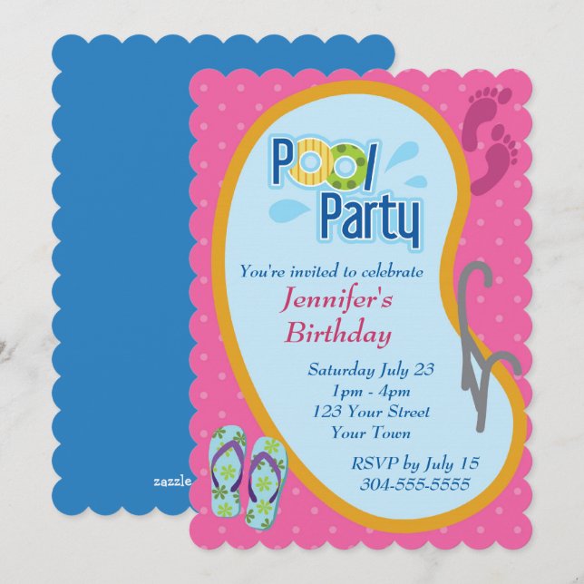  Flop Pool Party Geburtstag Einladung (Vorne/Hinten)