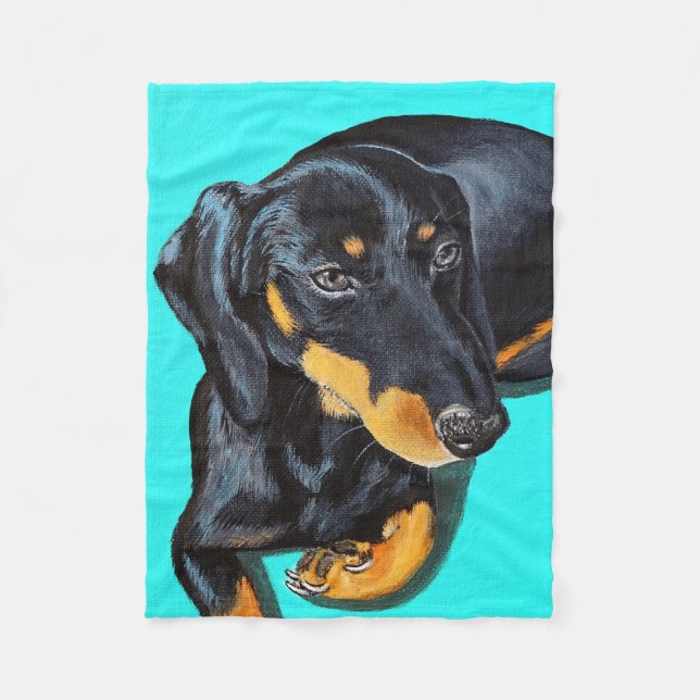 Floppy the Miniature Dackel Painting Fleecedecke (Vorderseite)