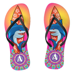 Flops à tongs personnalisés surf de requins hippy 