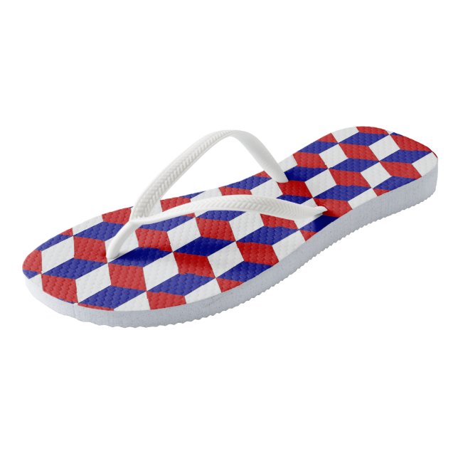 Flops spiegeln: Rote, weiße und blaue Blöcke Flip Flops (Schrägansicht)