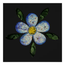 Flor Azul com Folhas Escuras em Composição Moderna Poster