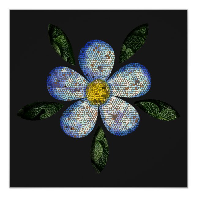 Flor Azul com Folhas Escuras em Composição Moderna Poster (Vorderseite)