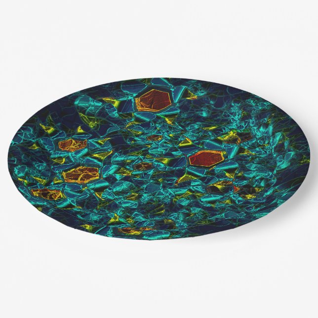 Flor virtual em azul gradiente, estilhaçada pappteller (Schrägansicht)