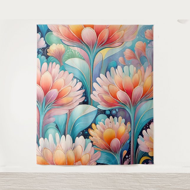 Flora 4 Blumenpastel Tapesta Wandteppich (Vorderseite)