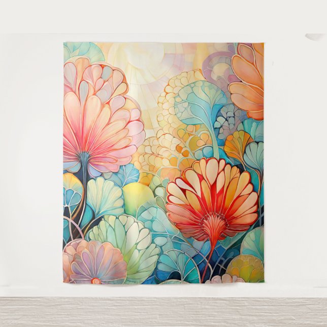 Flora 5 Blumenpastel Tapesta Wandteppich (Vorderseite)