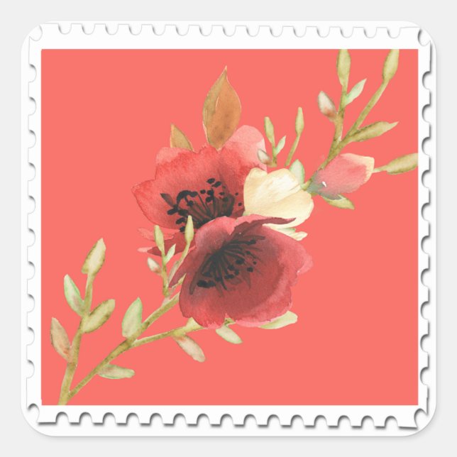 Flora-Aufkleber für Wasserfarben Quadratischer Aufkleber (Vorderseite)