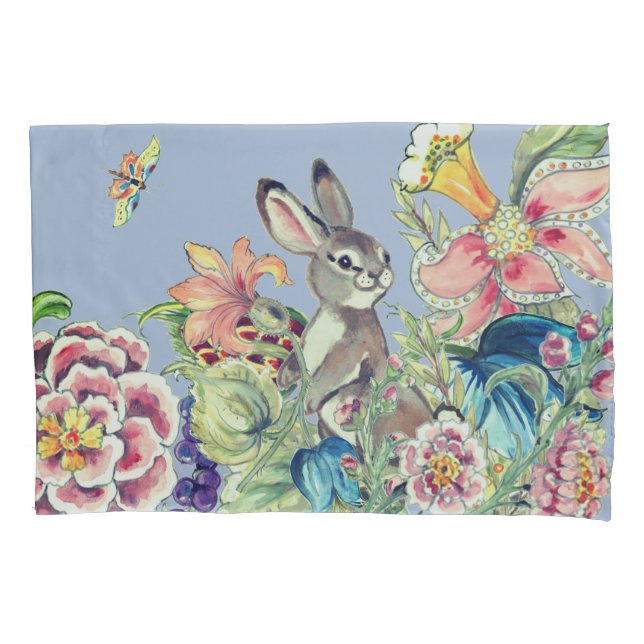 Flora Blauen Bunny Rabatt Chinoiserie Kissenbezug (Vorderseite)