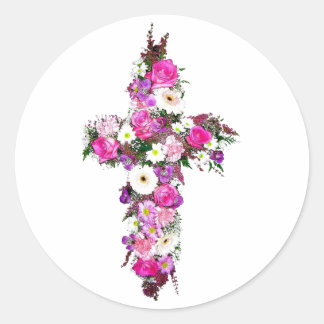 Flora/Blume Kreuz Runder Aufkleber