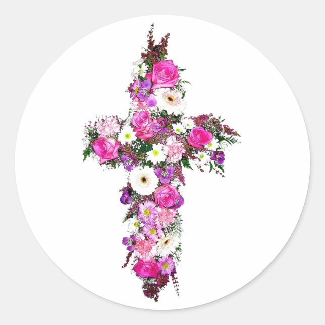 Flora/Blume Kreuz Runder Aufkleber (Vorderseite)