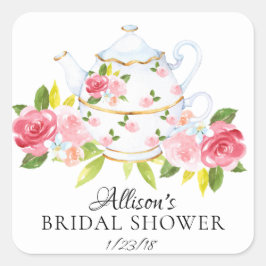 Flora-Blüten-BRIDAL-Tea-Party-Umschlag Quadratischer Aufkleber
